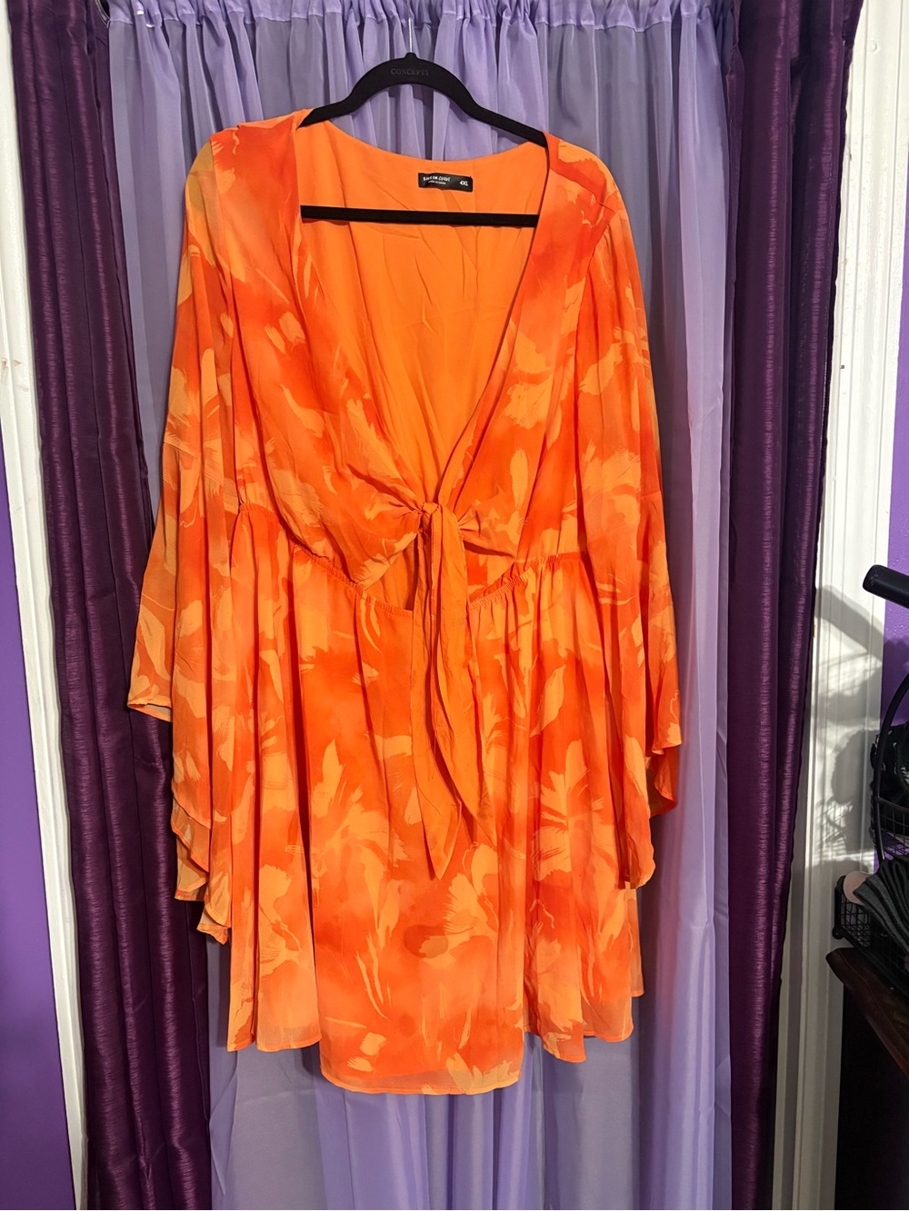SHEIN Orange Tie-Front Mini Dress